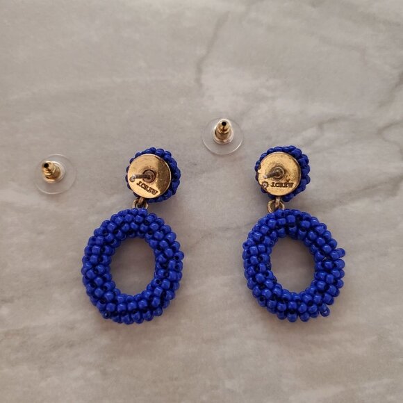 💙 J.Crew Blue Beads Beaded Cluster Retro Drop Dangle Earrings 💙 - Picture 2 of 5